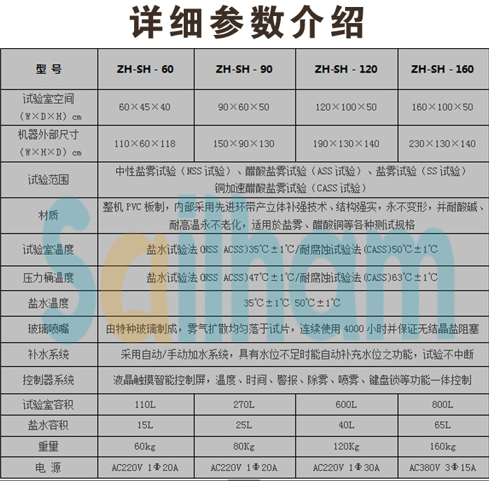 復合式鹽霧腐蝕試驗箱參數(shù)表